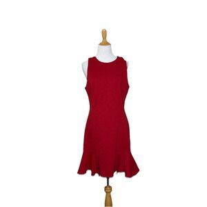 Banana Republic Red Sleeveless Shift Dress Ruffle Zipper Size 10 Petite Womens